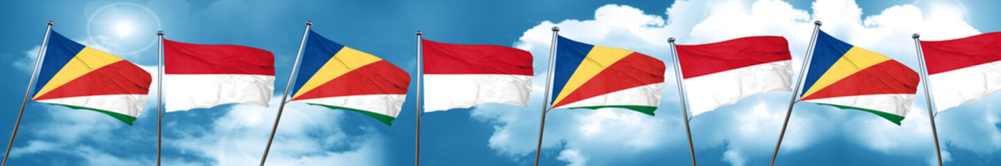 seychelles flag with Indonesia flag, 3D rendering