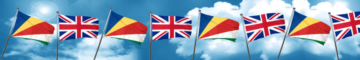 seychelles flag with Great Britain flag, 3D rendering