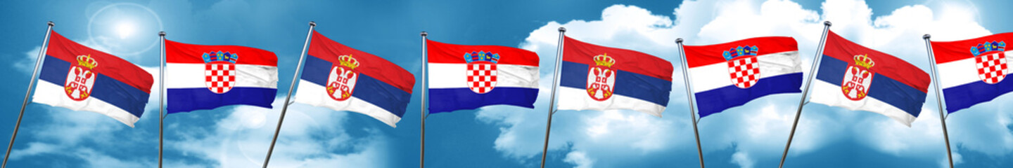 Naklejka na ściany i meble Serbia flag with Croatia flag, 3D rendering