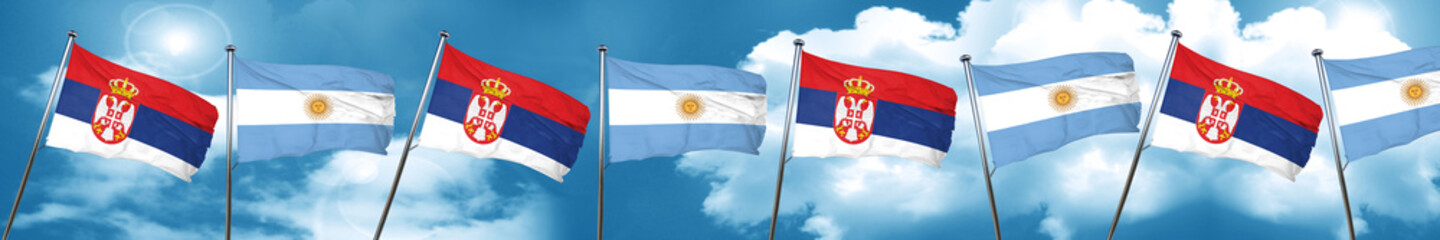 Naklejka na ściany i meble Serbia flag with Argentine flag, 3D rendering