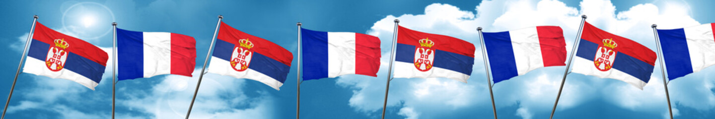 Fototapeta na wymiar Serbia flag with France flag, 3D rendering