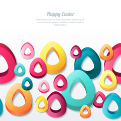 Happy Easter vector horizontal seamless white background with 3d stylized multicolor easter eggs. Modern concept for holiday banner, poster, flyer, party invitation.