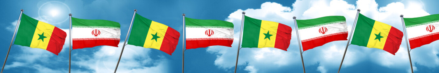 Senegal flag with Iran flag, 3D rendering