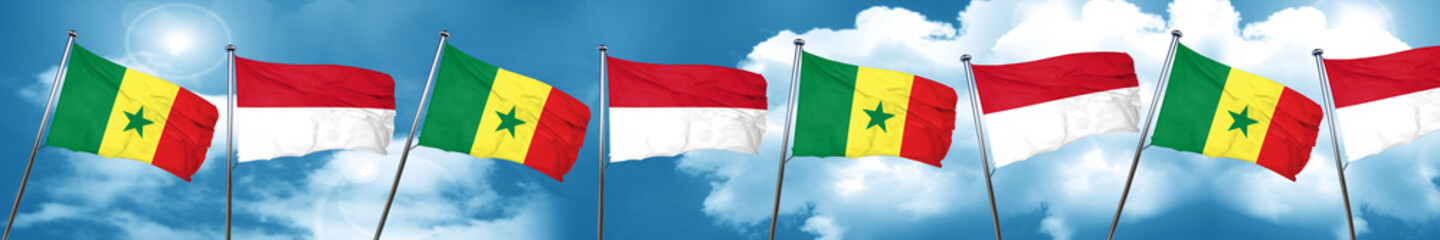 Senegal flag with Indonesia flag, 3D rendering
