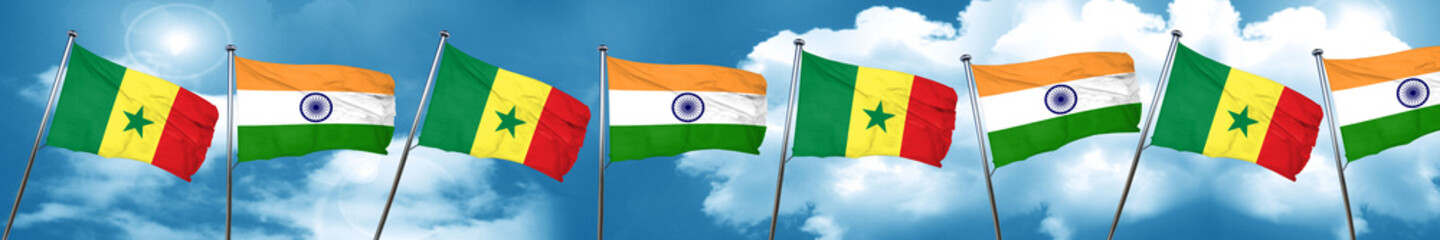 Fototapeta na wymiar Senegal flag with India flag, 3D rendering