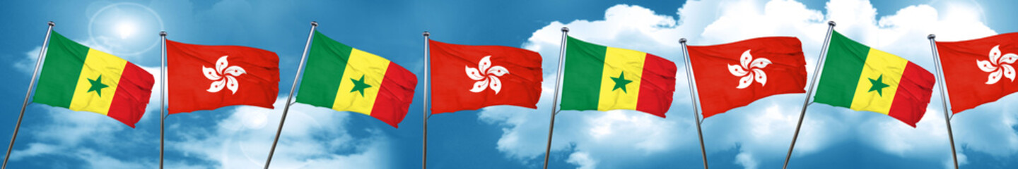 Senegal flag with Hong Kong flag, 3D rendering