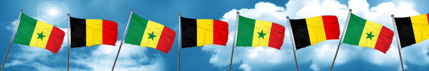 Senegal flag with Belgium flag, 3D rendering