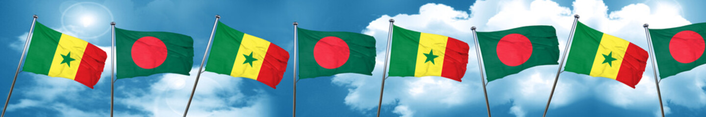 Fototapeta na wymiar Senegal flag with Bangladesh flag, 3D rendering