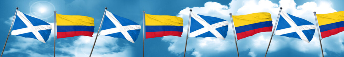 scotland flag with Colombia flag, 3D rendering