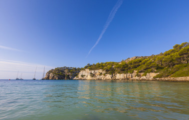 Naklejka na ściany i meble Lovely and sunny beach day, Macarella, Minorca, Menorca, Baleari