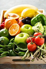 Fresh colorful vegetables and fruits