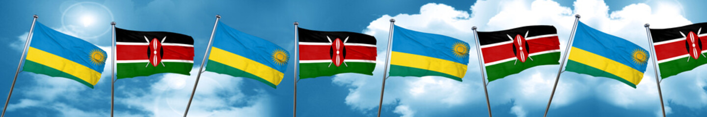 Fototapeta na wymiar Rwanda flag with Kenya flag, 3D rendering