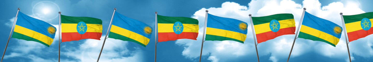 Rwanda flag with Ethiopia flag, 3D rendering