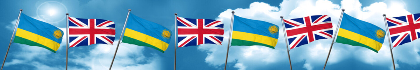 Rwanda flag with Great Britain flag, 3D rendering
