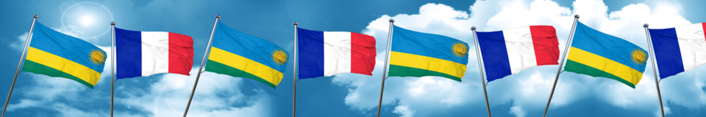Rwanda flag with France flag, 3D rendering