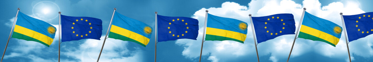 Rwanda flag with european union flag, 3D rendering