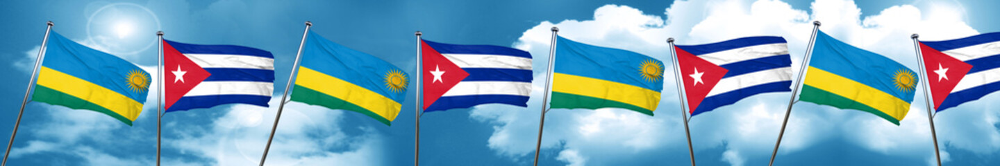 Rwanda flag with cuba flag, 3D rendering
