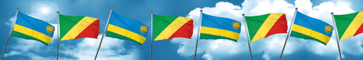 Rwanda flag with congo flag, 3D rendering