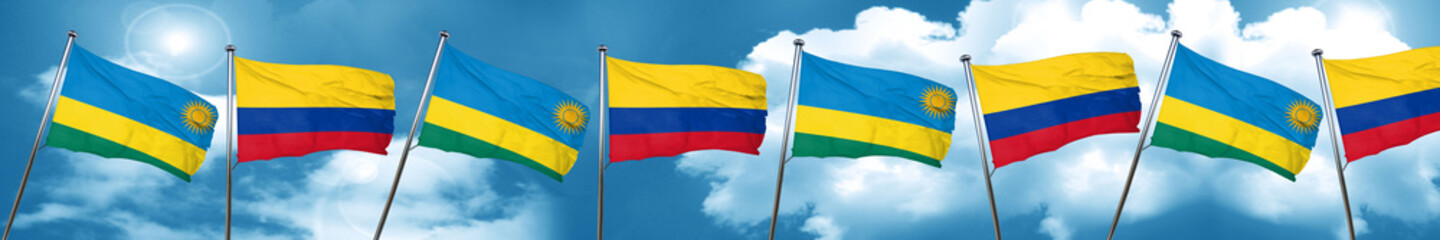 Rwanda flag with Colombia flag, 3D rendering