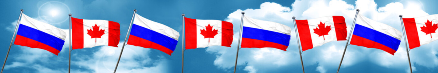 Russia flag with Canada flag, 3D rendering