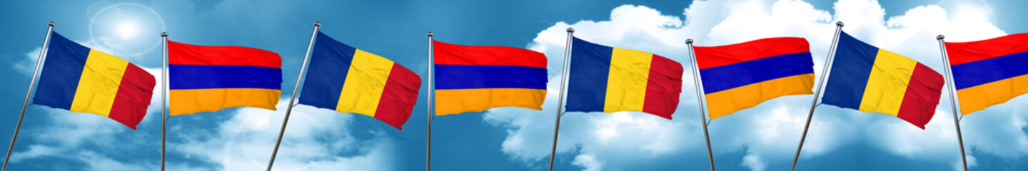 Romania flag with Armenia flag, 3D rendering
