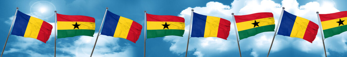 Romania flag with Ghana flag, 3D rendering