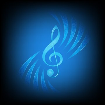 treble clef decorated geometric patterns on dark background, vector illustration