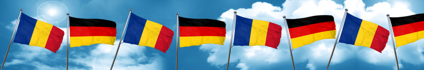 Romania flag with Germany flag, 3D rendering