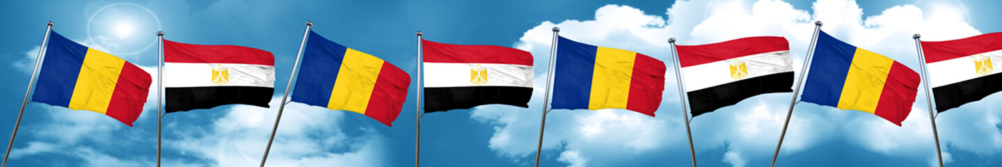 Romania flag with egypt flag, 3D rendering