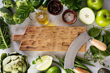 Variety of green vegetables and fruits