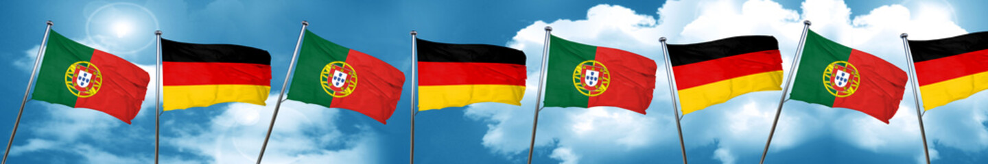 Portugal flag with Germany flag, 3D rendering