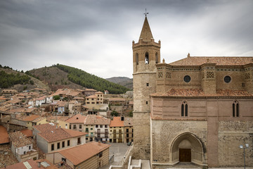 Fototapeta na wymiar a view over Montalban town and the Church of Santiago, province of Teruel, Spain