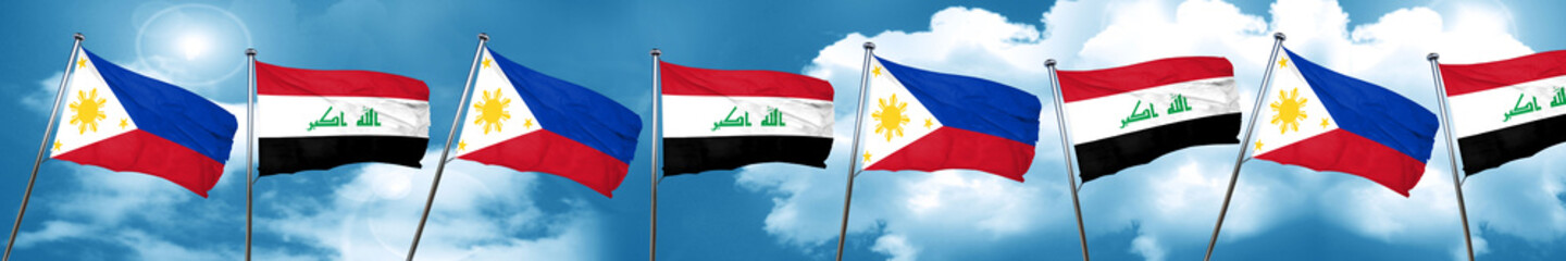 Philippines flag with Iraq flag, 3D rendering