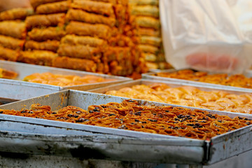 Honey Baklava made in the form of a pyramid, the sweetness sloyt