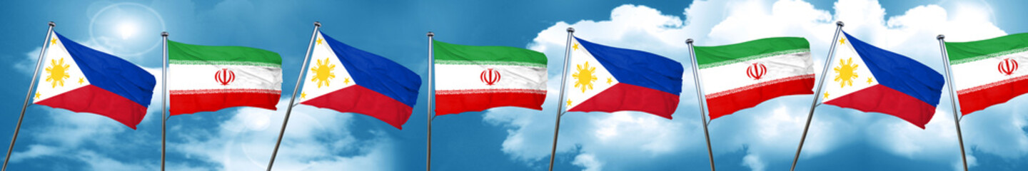 Philippines flag with Iran flag, 3D rendering