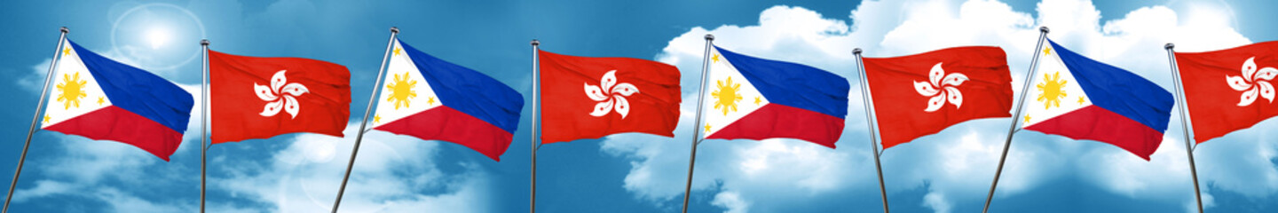 Fototapeta na wymiar Philippines flag with Hong Kong flag, 3D rendering