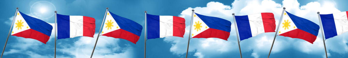 Philippines flag with France flag, 3D rendering