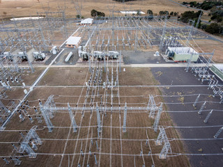 Aerial view of a high voltage substation