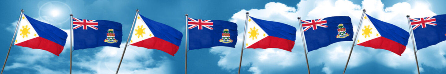 Philippines flag with Cayman islands flag, 3D rendering
