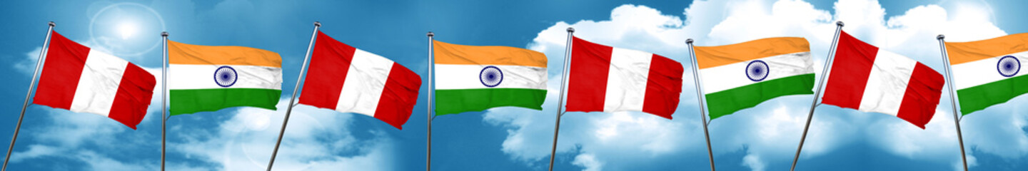 Peru flag with India flag, 3D rendering