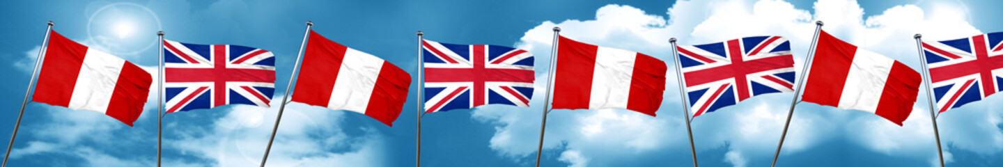 Peru flag with Great Britain flag, 3D rendering