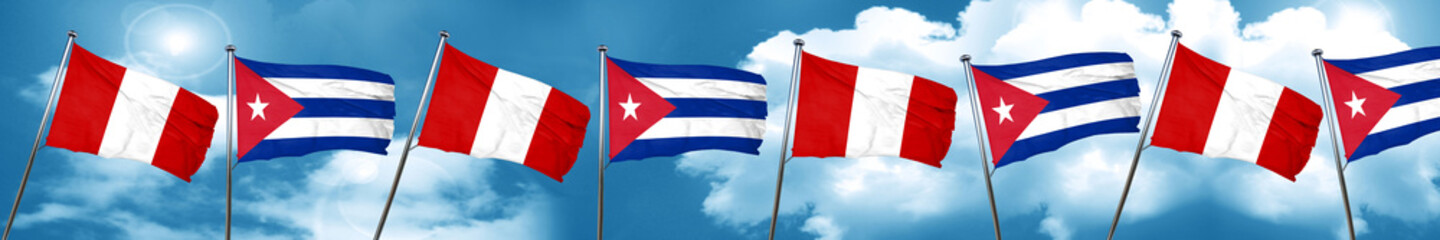 Peru flag with cuba flag, 3D rendering