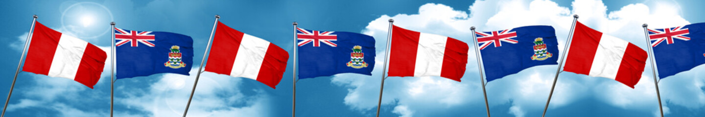 Peru flag with Cayman islands flag, 3D rendering