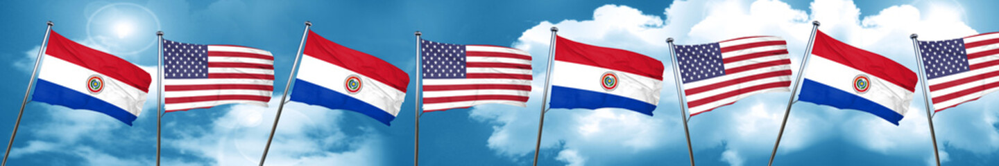 Paraguay flag with American flag, 3D rendering