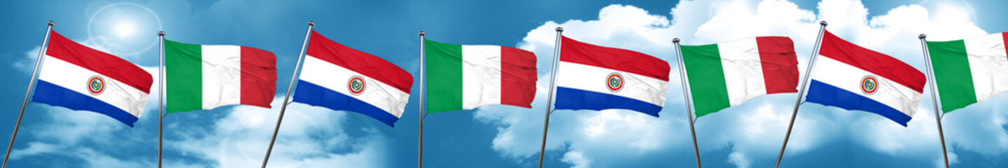 Paraguay flag with Italy flag, 3D rendering