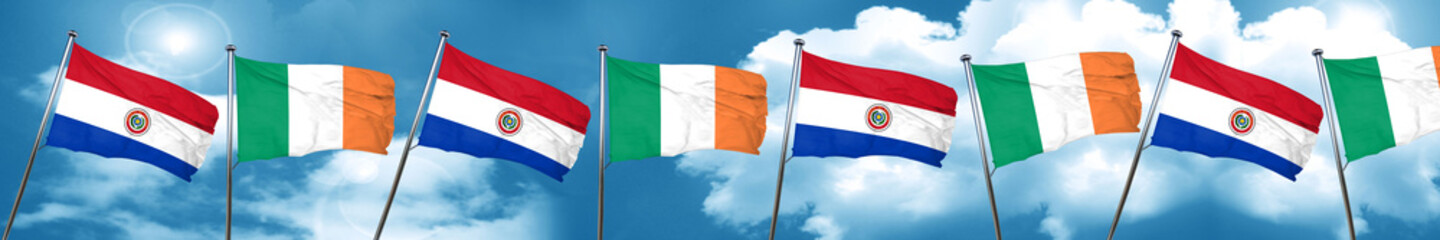 Paraguay flag with Ireland flag, 3D rendering