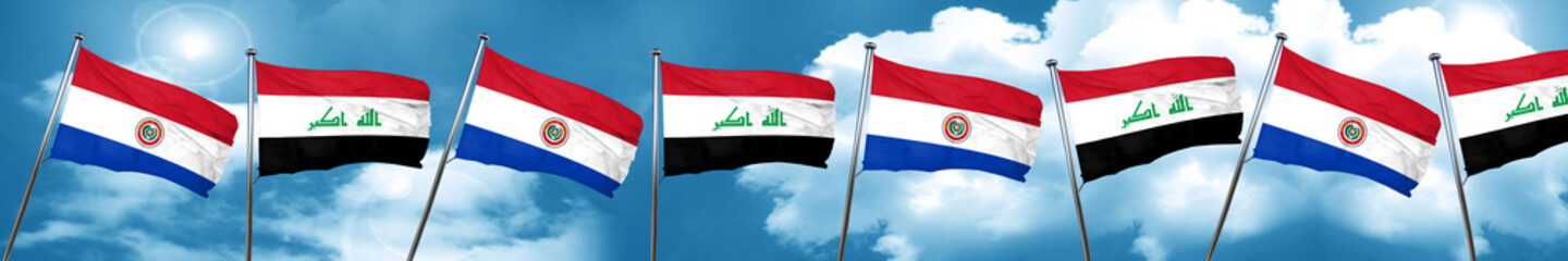 Paraguay flag with Iraq flag, 3D rendering