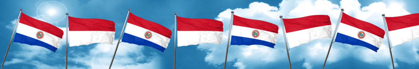 Paraguay flag with Indonesia flag, 3D rendering