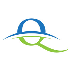 initial letter logo with swoosh blue green