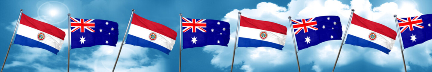 Paraguay flag with Australia flag, 3D rendering